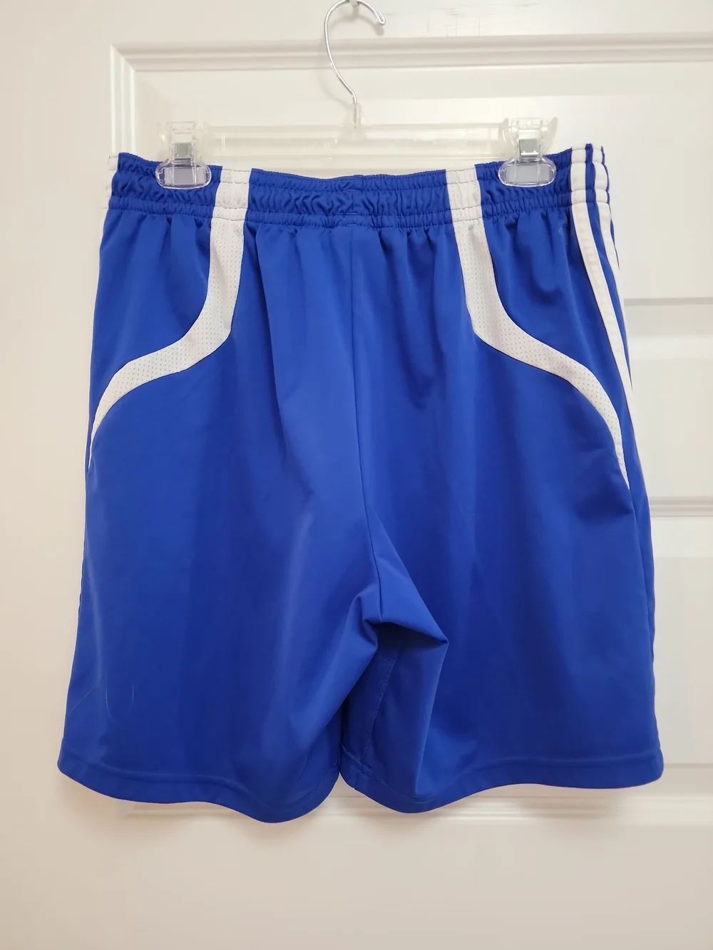 Adidas Vtg Youth Soccer Shorts Boys Girls Blue White Clima365 Kids Size L EUC